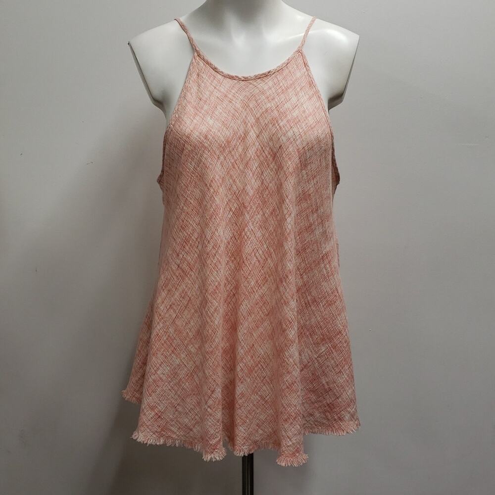 Cloth & Stone Bias Halter Cami Tank in Orange Multi Women's Large Linen Blend